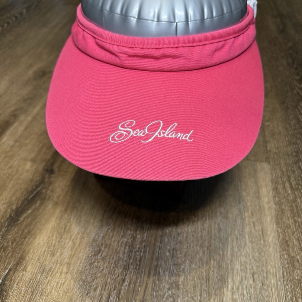 Vintage Sea Island Golf Tennis Visor Hat Pink White Wide Brim Sun Beach Summer - Picture 2 of 7